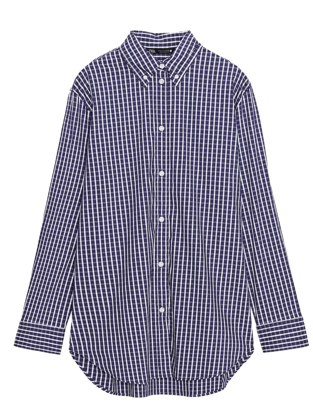 ZARA Navy and White Check Button-Down Shirt